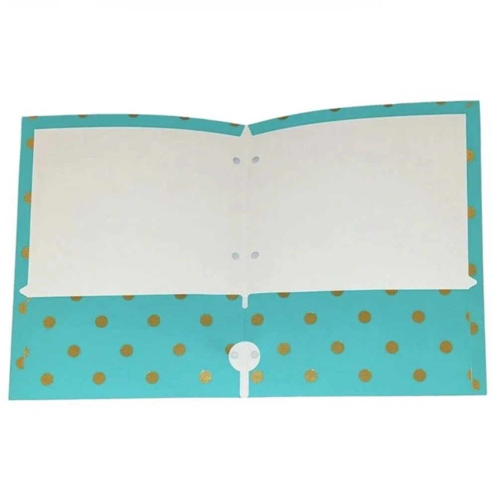 2x Greenroom Gold Polka Dot Folders 2 Pocket w/ 3-Hole Punch 12x10